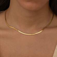 Dây chuyền choker vàng chống nước họa tiết xương cá, rộng 3mm, kiểu dáng tối giản, dây chuyền dạng rắn dẹt đơn giản, dây chuyền nhiều lớp đơn giản, quà tặng trang sức mùa hè, trang sức thép không gỉ. - Vàng - Xem 1