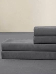 Set sábanas Matrimonial diseño liso de color sólido para cama 3000 Hilos, 4 piezas / (1 Forro,1 Sábana/ 2 Fundas) - Gris - Ver 4