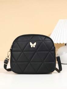 1pc Girls' Argyle Embroidered Crossbody Bag, Butterfly Metal Decor Shoulder Bag, Adjustable Strap, Suitable For Various Occasions Like Parties, Dates, Shopping, Ideal Gift - M1765 - View 6