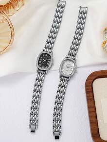 1 件优雅简约水晶镶嵌石英表，精致美观，理想礼品，年末促销 - 銀色 - 查看 5