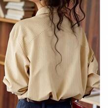 Women's Casual Commuter Striped Front Button Long Sleeve Shirt, Autumn Spring - Apricot - View 2