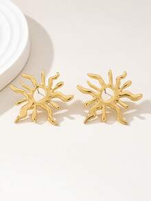 1 Paar modische, übertriebene, goldfarbene asymmetrische Sonnenohrringe, minimalistisches, elegantes Schmuckdesign für Frauen, geeignet für den täglichen Gebrauch, Urlaub, Date, Party, Feiertage - Gold - Übersicht 3