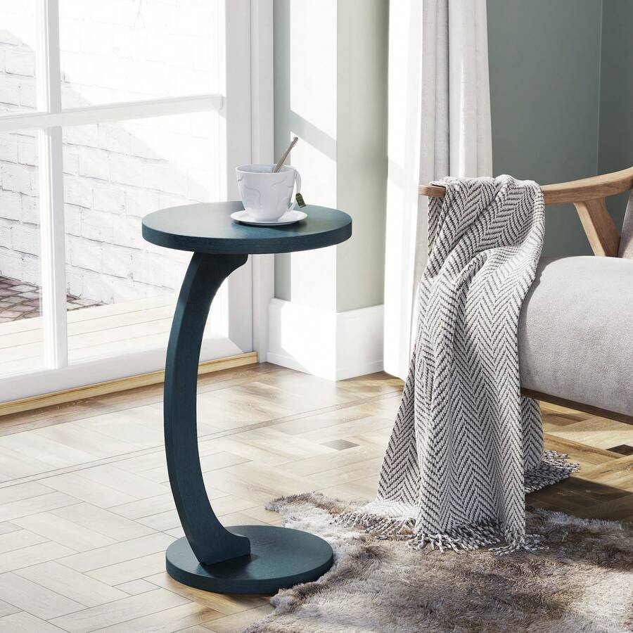 COZAYH C Shaped Round End Table For Couch Small Place, Space Saver Side Table For Sofa, Living Room, Bedside Area, Coffee And Eating Snack Tray - 藍色 - 查看 1