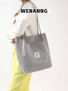 1 Túi đeo vai bằng vải nhung kẻ, túi mua sắm tái sử dụng, túi tote thường ngày, túi xách nữ, ấm áp mùa đông, họa tiết kẻ dọc đơn giản, chất liệu nhung kẻ, khóa bấm, túi tote một vai dành cho nữ, phù hợp cho sinh viên đại học, phù hợp cho mua sắm, phù hợp cho du lịch hàng ngày - Xám - Xem 13