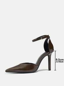 Women's Pointed Toe Slingback High Heel Pumps With Ankle Strap, Sexy Dress Shoes For Party, Casual & Work, Elegant & Comfortable Brown Heels - Brown - View 4