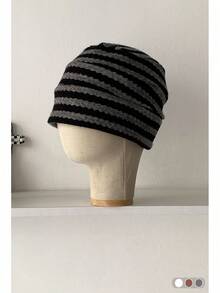 1 chiếc mũ len dệt kim kẻ sọc dáng rộng, ấm áp, thích hợp cho mùa thu/đông. - Nhiều màu - Xem 5