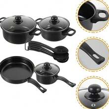 16pcs Cookware Set Pan Pot Non Stick Saucepans Frying Pan Cookware Set Glass Lid - Black - View 7