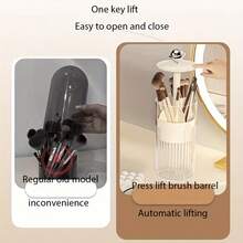 1pc Makeup Brush Holder, Dustproof Vanity Desk Cosmetic Organizer Box, Eyebrow Brush Cylinder With Brush Holder - Multicolor - View 2