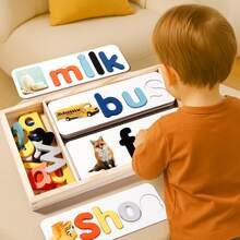 Wooden Box - Children's Early Education English Word Recognition Puzzle Toys, English Alphabet Word Puzzle Game, Tabletop Game For Parent-Child Interaction, Word Recognition Cards, Birthday-Christmas Gift - 字母單字玩具 - 查看 5