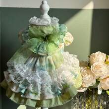 Bowknot Pet Bridal Gown - Lace Tulle Dress For Puppy Kitten Festival Party Photos - Mint Green - View 8