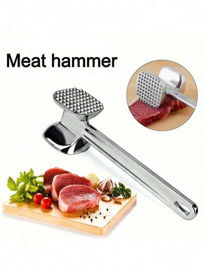1pc Stainless Steel Heavy Duty Meat Tenderizer - Double Sided Meat Hammer, Steak Press, Kitchen Tool, Premium Meat Mallet, Suitable For Picnic, Travel, Camping, Outdoor, BBQ, Home, Kitchen - Metal Material, Cooking, Practical Camping Cookware | Stainless Steel Hammer | Durable Kitchen Tool, Meat Cooking Mallet