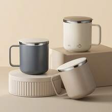 1个304不锈钢咖啡杯，带盖和手柄，双层隔热水瓶，大容量可重复使用保温杯，适用于茶、牛奶、咖啡，经久耐用，适合学生、办公室、户外、露营、野餐等场合。