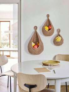 6/3/1pcs Set Wall Hanging Woven Baskets, Bohemian Style, Creative Water Drop Shape, Suitable For Vegetables, Fruits, Kitchen Storage Baskets, Also Fit For Holiday Decoration, Kitchen Storage Bags, Hanging Storage Baskets, Storage Bags, Kitchen Decor Storage Bags - Multicolor - View 6