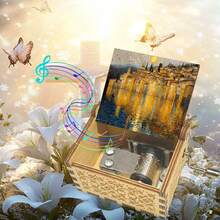 Mini Wooden Mechanical Music Box - Hand Cranked Musical Ornament With Van Gogh Landscape Art, Plays 'You Are My Sunshine'Mini Wooden Mechanical Music Box - Hand Cranked Musical Ornament With Van Gogh Landscape Art, Plays 'You Are My Sunshine - Multicolor - View 10
