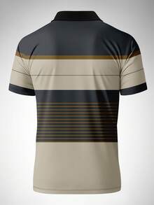 男士休闲条纹印花短袖Polo衫 - 藏蓝色 - 查看 3