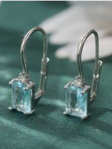 DIYCCPC 1 Pair Fashionable Retro Square Earrings Made Of Light Blue Cubic Zirconia, Suitable For Daily Wear And Vacation, A Perfect Gift For Her - Baby Blue - View 4