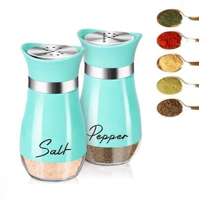 2 Pieces / Set. Salt And Pepper Bottle Set, Seasoning Bottles, Glass Spice Jars, Kitchen Spice Rack, Salt Jars, Cute Outdoor Picnic And Barbecue Seasoning Bottles, Kitchen Accessories, Kitchen Sugar Jars, Salt And Pepper Set, Kitchen Decorations