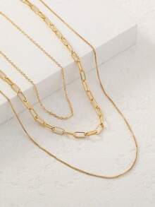 Nooxian 3Pcs Set Fashion Simple Multi Layered Link Chain Necklace Niche Premium Neck Chain For Sweaters Daily Wear Party Gift Women Girls 2024 New Arrival EOYE - Vàng - Xem 3