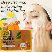 Lemon Turmeric Soap, MELAO Natural Face & Body Soap With Lemon And Turmeric, For Deep Clean & Balanced Oil, Gentle Cleansing Bar, Smooth Skin, Home Cleaning Series, 120g/4.23oz - Lemon - View 3