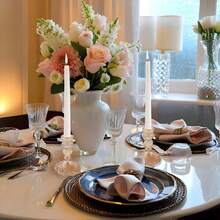 12 Pack Glass Candlestick Holder, 4" H Stripe/Dimond Crystal Candle Holders, Crystal Decorative Candle Stand, Clear/Amber Taper Candle Holders Bulk For Table Centerpiece Decor, Valentine's Day, Wedding, Dining Party, Gift - Amber Dimond - 查看 9