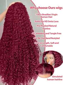 NARNI 30 Inch 99j Burgundy Lace Front Wigs Human Hair 13x4 Deep Wave HD Lace Front Wigs Pre Plucked With Baby Hair 250 Density Glueless Wet And Wavy Red Wine Colored Wigs Human Hair For Women 100% Brazilian Virgin Curly Lace Frontal Wigs - S99J - 查看 8