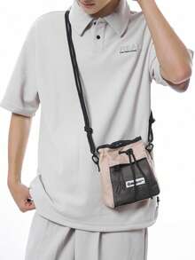 男士多功能黑色尼龙防水单肩斜挎包，轻便，适合日常通勤、户外旅行、休闲街头穿着，多口袋设计，情人节礼物 - 卡其色 - 查看 5