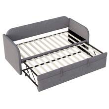 Extendable Sofa Bed 90/180*190 Cm With Vertical Stripes And Crib, Multifunctional Bed, Comfortable And Breathable Linen, Grey (Mattress Not Included) - Grey - View 5