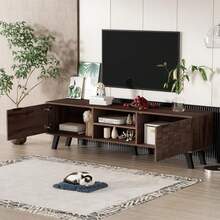 Modern TV Cabinet With 2 Doors And 2 Open Compartments – 160.5 X 35.5 X 45 Cm - Coffee Brown - View 3