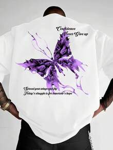 Purple Butterfly T-Shirt Unisex Men's/Women's Blouse 100% Cotton Premium Top Streetwear New Arrival Immediate Shipping Various Colors!! Plus Size - 白色 - 查看 1