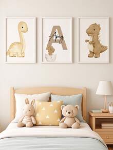 3pcs Customized Name Boho Dinosaur Theme Wall Art Set For Nursery, Personalized Name Print, Neutral Earth Tone Dinosaur Decor, Suitable For Nursery, Kids Room And Playroom, Cozy Minimalist Wall Decals, Perfect Gift For Birthday, Christmas, Thanksgiving Or Newborn - Multicolor - View 13