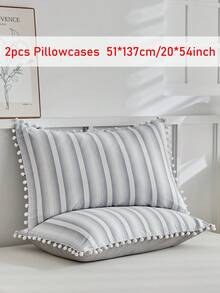 1/2 件装极简条纹印花涤纶枕套，带绒球流苏，柔软透气，现代沙发抱枕套，不含枕芯 - 灰色 - 查看 14