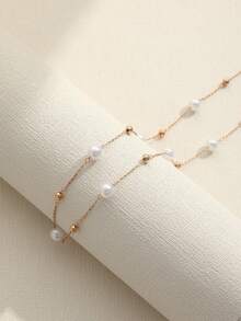 1pc Minimalist Pearl Decor Elegant Gold Tone Chain Necklace For Women - Yellow Gold - View 3