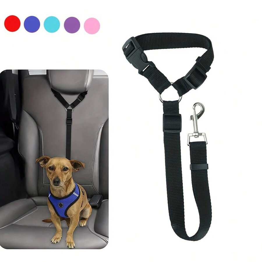 Adjustable Pet Car Safety Seat Belt, Heavy Duty Elastic Dog Car Seatbelt Harness Suitable For Headrest Restraint