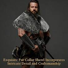 4pcs Halloween Viking Costume Set, Viking Faux Fur Collar, Belt, PU Leather Gauntlet Wristband, Medieval Viking Costume Accessories - A - View 8