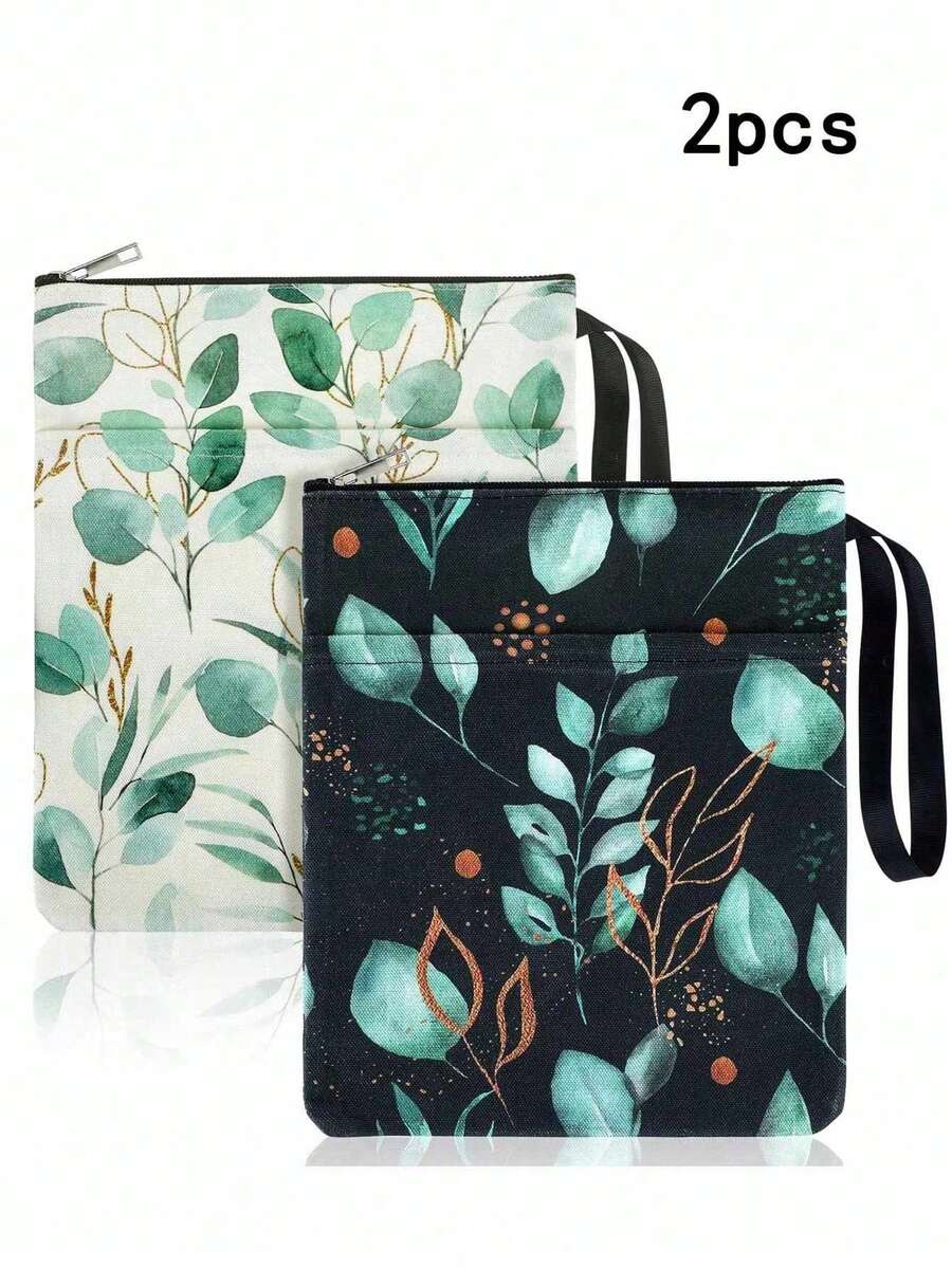 2 PCS Book Covers Back To School Gifts For Lovers Leaves With Zipper Canvas Protection Paperback Cover Washable Bag Teen Adult Lover Gift - Sets - View 1