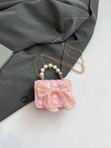 A Mini, Girly, Embossed Plaid PU Flap Bag With Pearl Detailing, Perfect For Everyday Use. - Multicolor - View 5