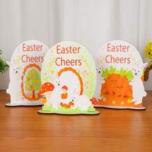 Letrero de mesa de Pascua, estampado de conejo de madera, adorno de escritorio, centro de mesa, suministros para fiestas en el hogar - verde - Ver 4