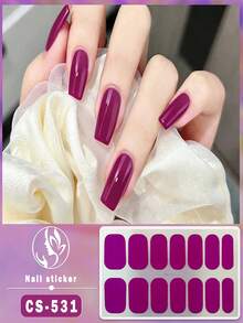1 Piece Of Solid Color Fully Covered Nail Polish Sticker Nail Sticker Self Adhesive Nail Sticker Art Sticker Home Female DIY Nail Decoration Purple - Purple - View 1