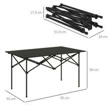 Folding Camping Table With Rolling Top, Garden Table With X-Frame, Aluminum Lamp, Double Folding Side Table For Garden Balcony, Camping Dimensions 95 X 55 Cm, Black - Black - View 2