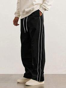 Mens Autumn And Winter Straight Leg Loose Leg Floor Length Pants,   Street Versatile Casual Loose Sports Pants, Men's Style - màu đen - Xem 1