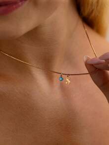 18K Gold Plated Stainless Steel Personalized Initial Necklace With Birthstone, Comes With Box Chain, Elegant Letter Birthstone Necklace, Birthstone Jewelry, Initial Necklace Gift For Her, Birthday Gift For Her, Valentine's Day Gift - Gold - View 8