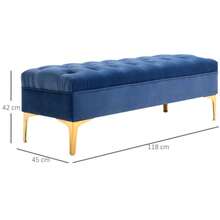 Blue Velvet Bench, 118 X 45 X 42 Cm, With Raised Legs, Ideal For The Bedroom And Entryway. This Bench Can Also Be Used As A Bed Bench Or Shoe Bench. It's Perfect For The Bedroom Or Hallway. - Teal Blue - View 3