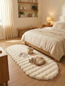 1pc Soft Fluffy Fur Mat White Area Rug, Comfortable For Bedroom, Living Room, Study, Office, Entryway, Room Decor As Floor Mat, Plush Bedroom Rugs, Washable & Non-Slip, Cute Rug - Indoor All-Season Home Decor, Ideal For Indoor Use, Luxurious Simple Living Room Rug, Asymmetrical Shape, Bedroom Rugs, Bedside Rug - Creamy White - View 1