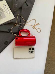 1pc Multicolor Glossy Holographic Leather + Metal Chain Mini Crossbody Bag, Lockable Closure, Style For Girls, Suitable For All Seasons - Multicolor - View 9