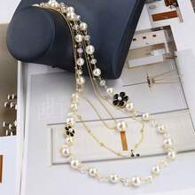 1件装时尚女士珍珠花朵项链，优雅多层毛衣链，百搭，适合外套、休闲和派对场合 - 6瓣花長項鍊 - 查看 12