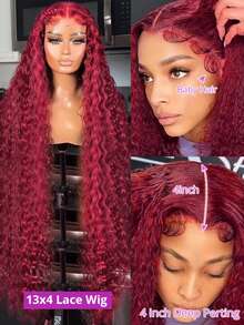 NARNI 30 Inch 99j Burgundy Lace Front Wigs Human Hair 13x4 Deep Wave HD Lace Front Wigs Pre Plucked With Baby Hair 250 Density Glueless Wet And Wavy Red Wine Colored Wigs Human Hair For Women 100% Brazilian Virgin Curly Lace Frontal Wigs - S99J - 查看 6