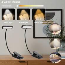 Yogle Luz de lectura recargable mini LED de 3 colores y 5 niveles de brillo, alimentada por batería, lámpara de mesita de noche con clip flexible - Multicolor - Ver 11