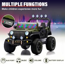 24V Children's Riding Toy, 2-Seater Children's Electric Car With Remote Control, 4WD Motor, Colorful LED Lights, Adjustable Speed, USB Port, MP3, Suitable For Children Aged 3-7, Army Green - màu xanh lá - Xem 7