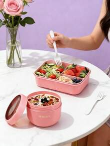 午餐盒套装，包含便当盒及餐具、早餐杯、燕麦杯、保温袋，适合工作、学校和户外活动，分隔式午餐盒，返校学生用品 - 彩色 - 查看 4