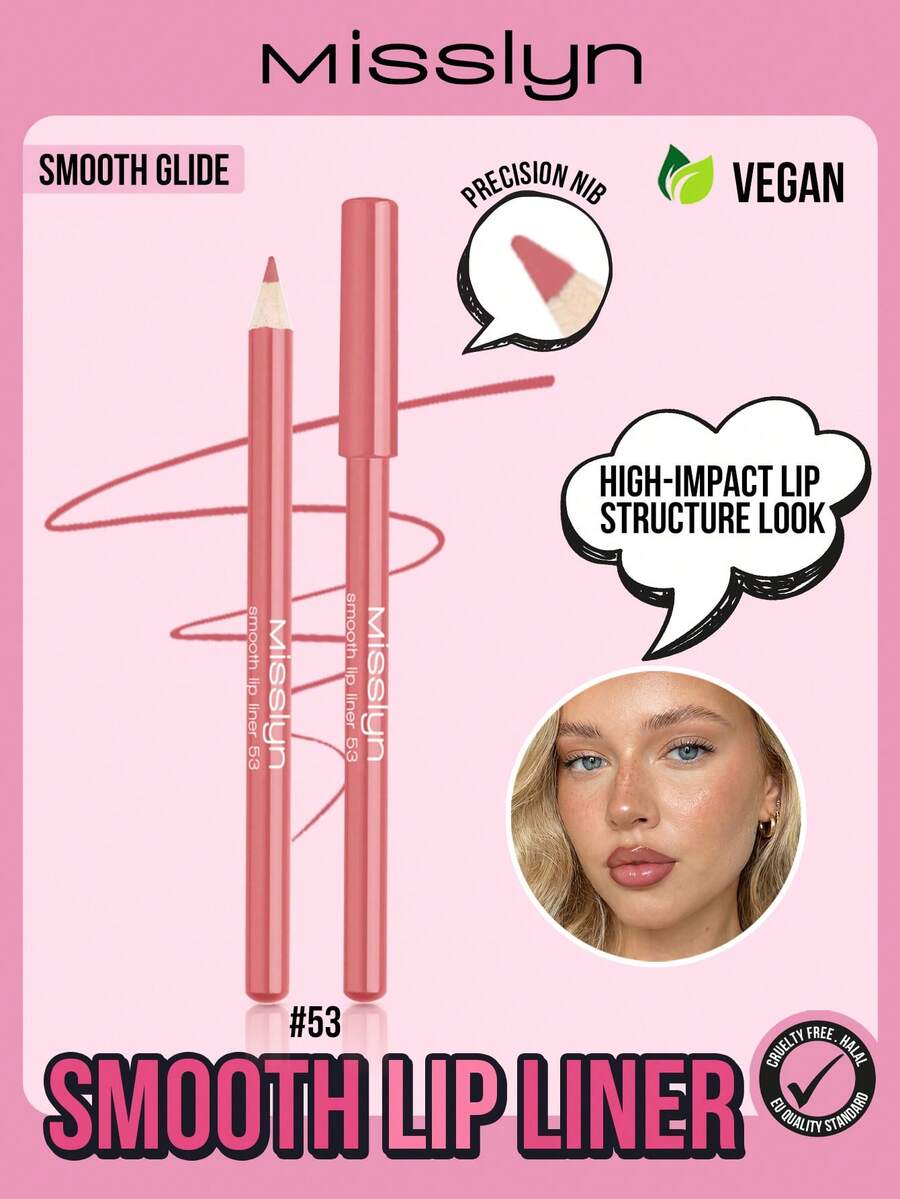Misslyn MISSLYM Silky Lip Liner Pencil, Long-Lasting Makeup, Rich Lip Color, Smooth Application, Lip Liner, Natural Shade, High Pigment Natural Lip Makeup Soft Core, Long-Lasting Smooth Matte Lip Liner, Cosmetic Brand, Makeup, Suitable For Women And Girls, Especially Suitable For Winter, Perfect For Y2K Style, Fashion Party, Suitable For Birthday, Valentine's Day Gift, Party Makeup, New Year Gift, Best Color, Vegan And Cruelty-Free - #53 - 查看 1